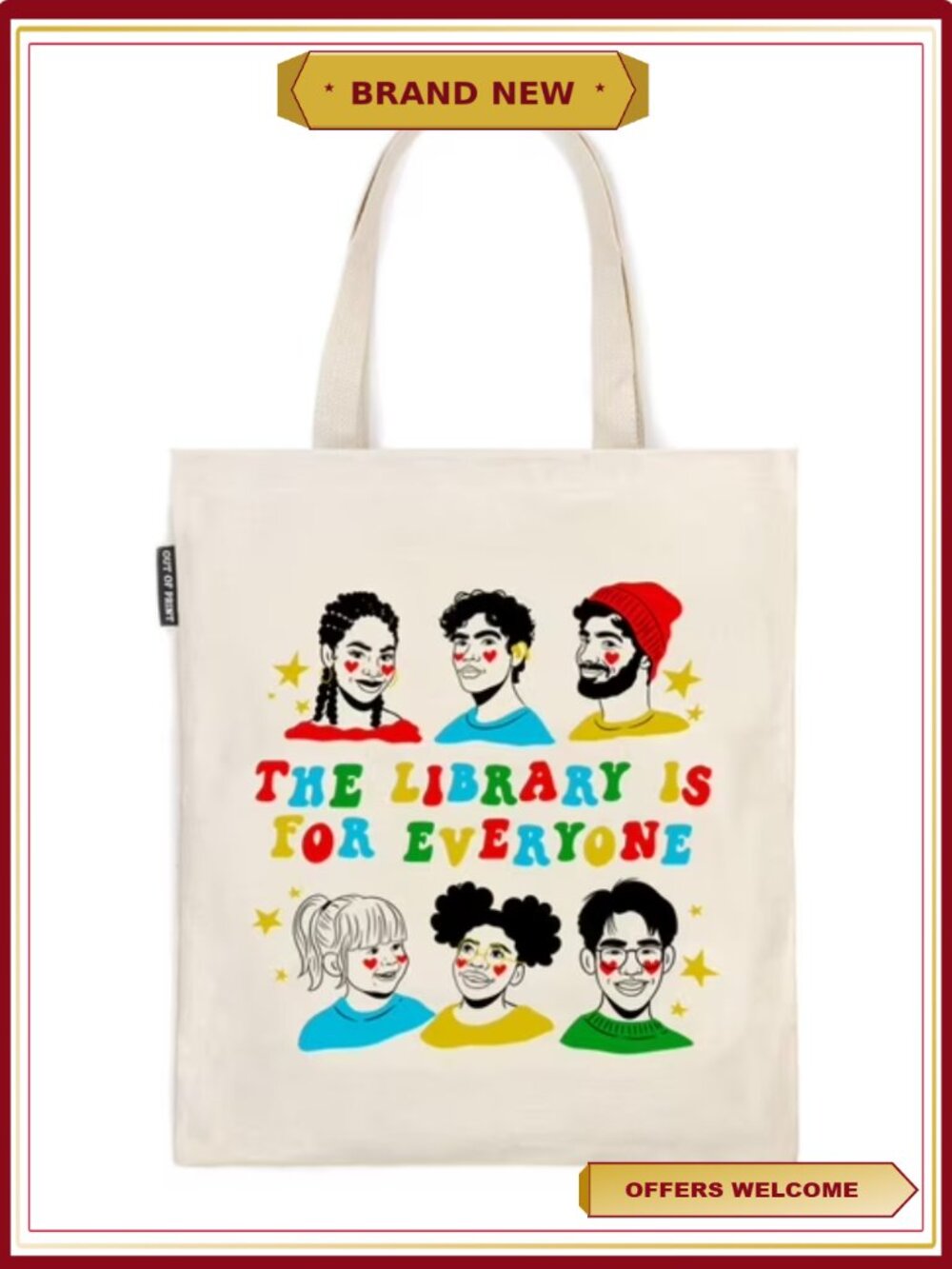 Library is for Everyone Tote Bag, Cotton Canvas, Inner Pocket